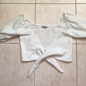 Zara crop blouse with front tie bow